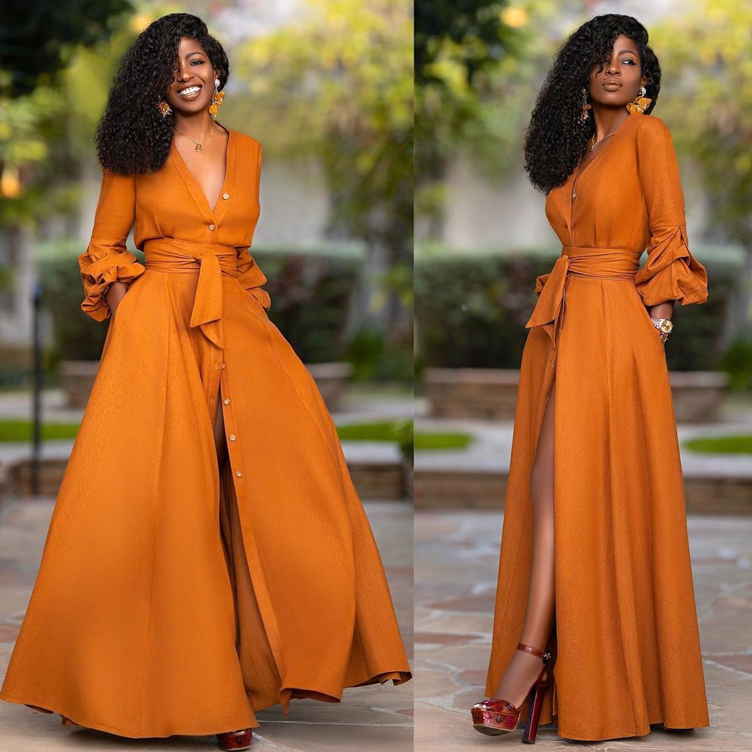 V Neck Puff Sleeves Button Sashes Casual Dress