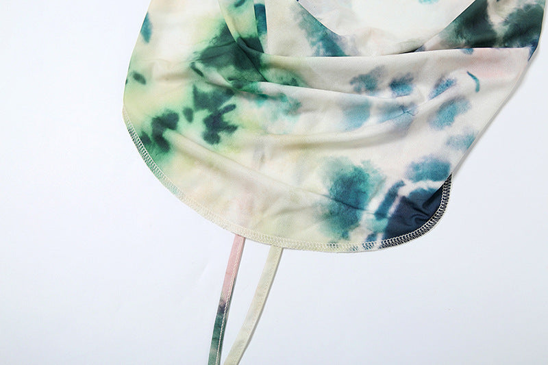 Tie Dye Printing Deep V-neck Halter Backless Long Dresses