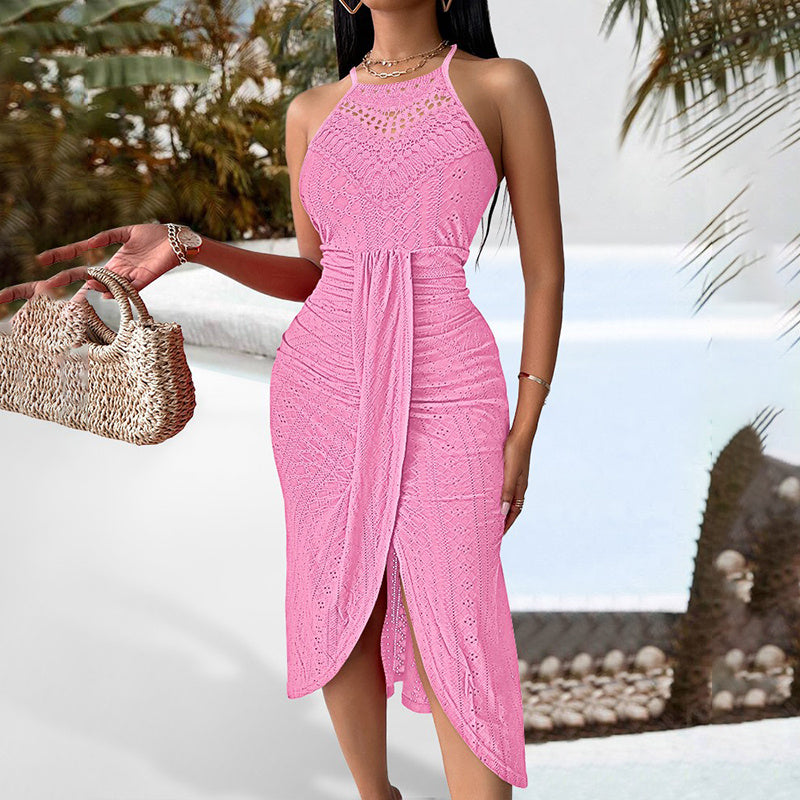 Halter Neck Ruche Bodycon Midi Dress