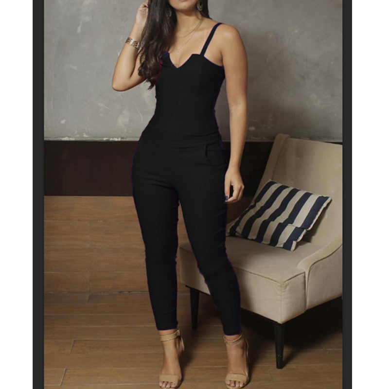 Jumpsuit Black Elegant Sleeveless Party Night Sexy Spring Long Pants
