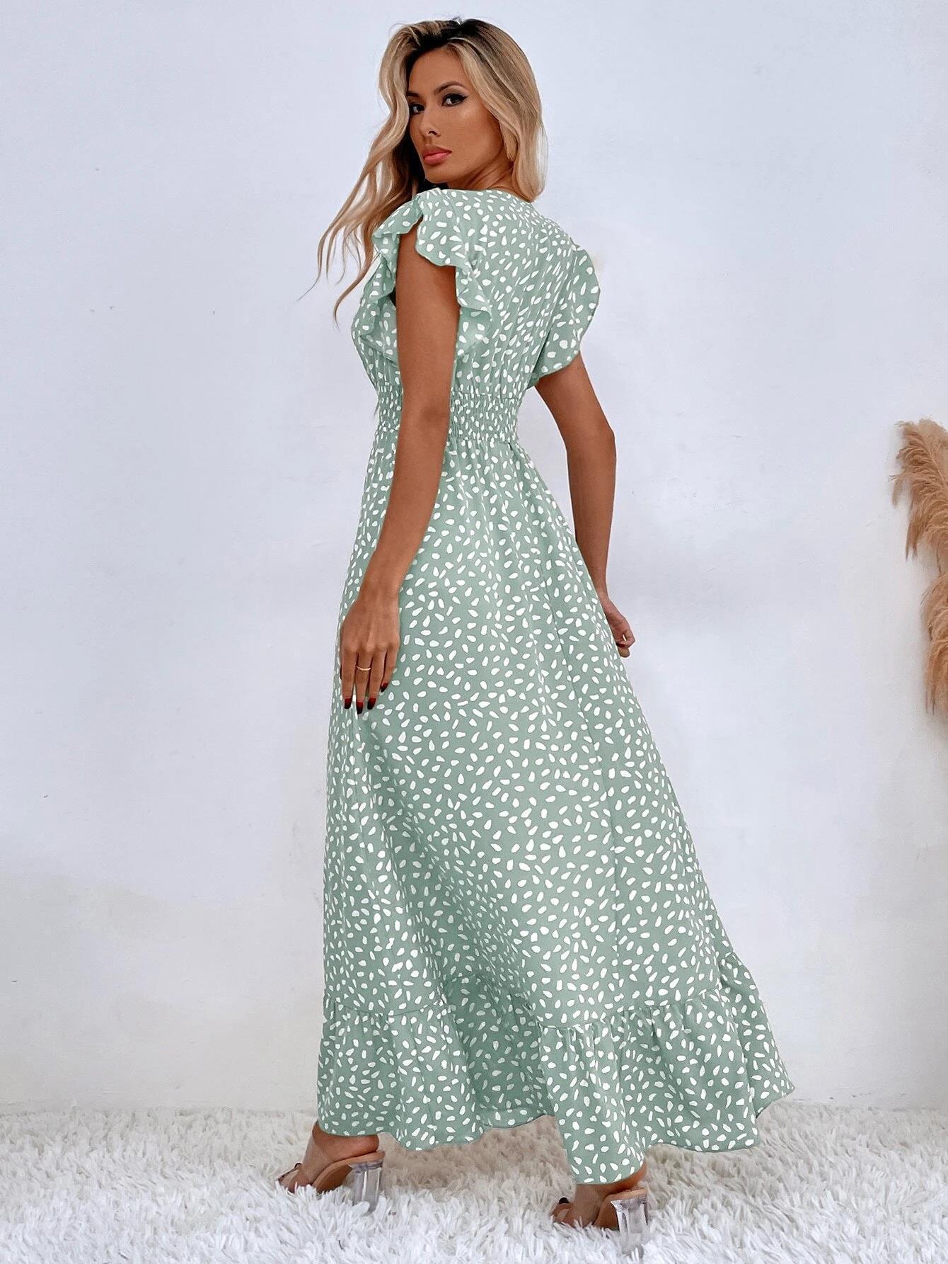 V-neck Dress Summer Ruffled Sleeveless Dress