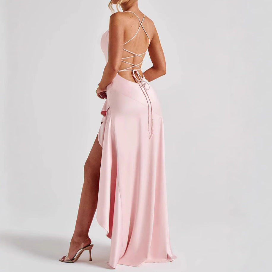 Women's Backless Ruffle Maxi Dress