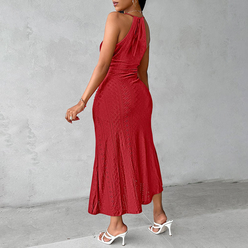 Halter Neck Ruche Bodycon Midi Dress