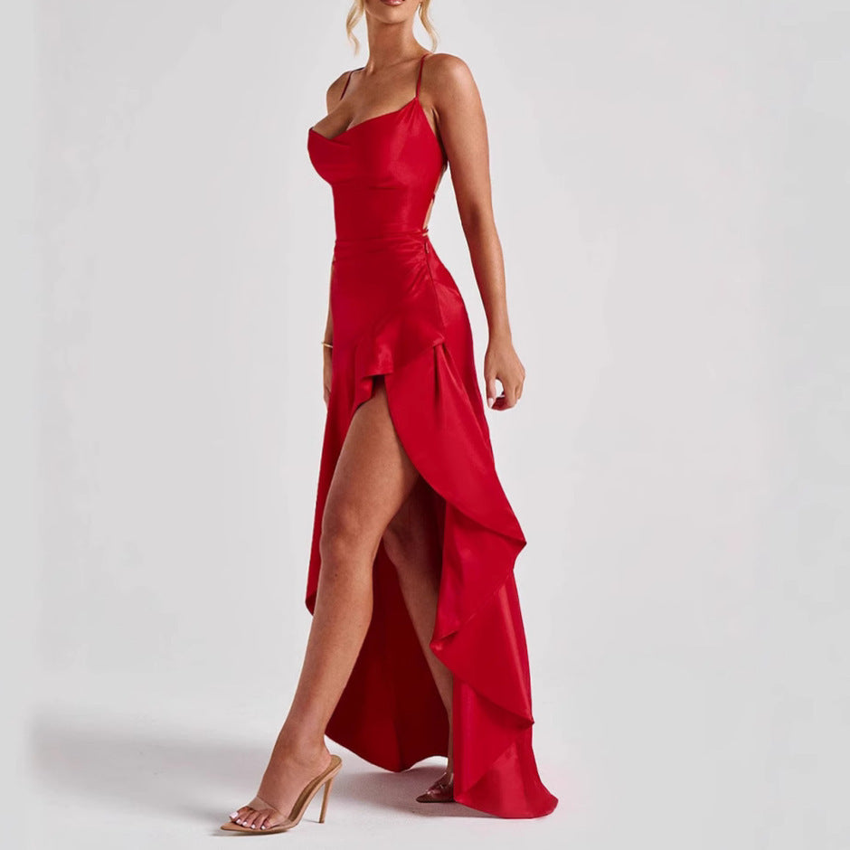 Women's Backless Ruffle Maxi Dress