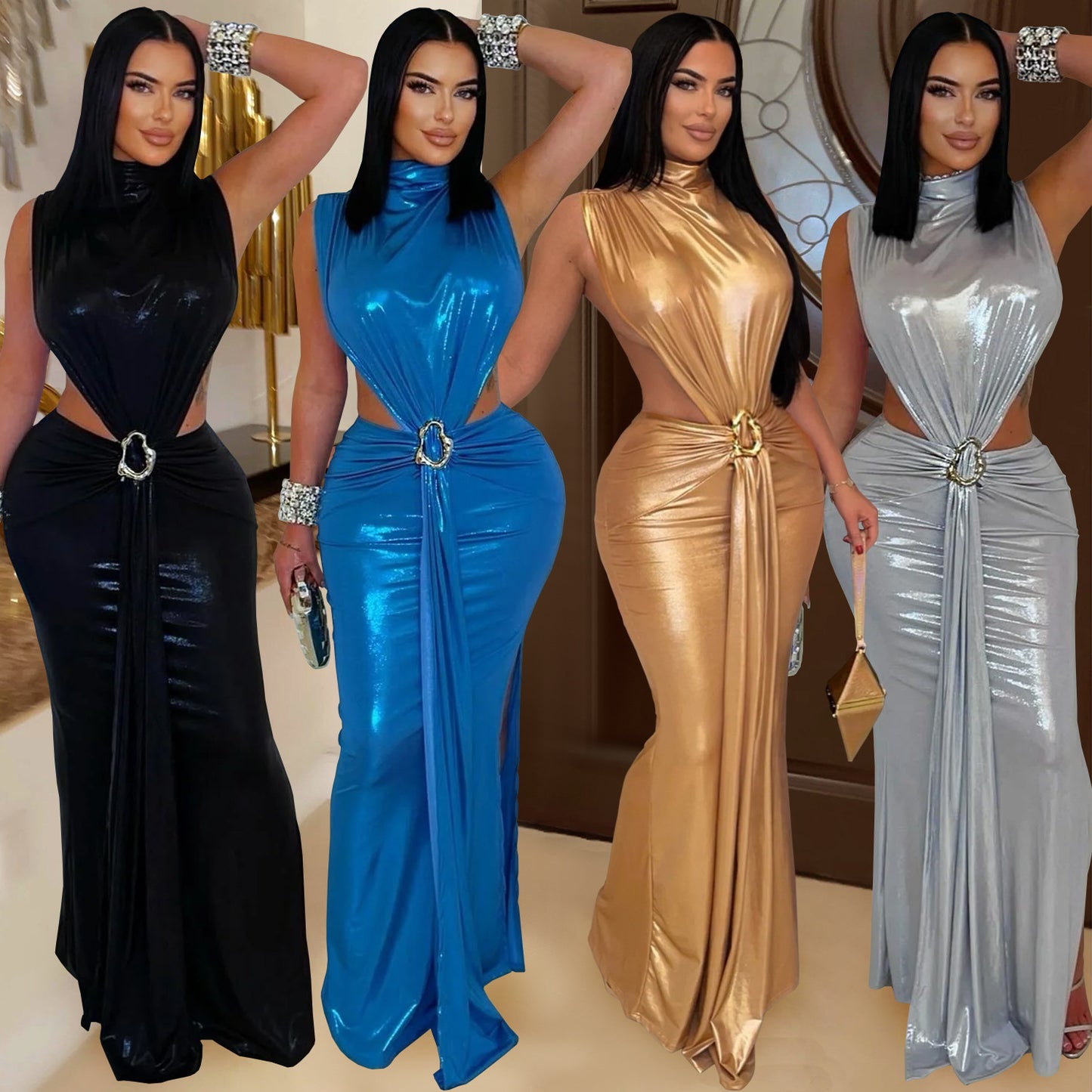 Sexy Elegant Turtleneck Arm Covering Split Dress