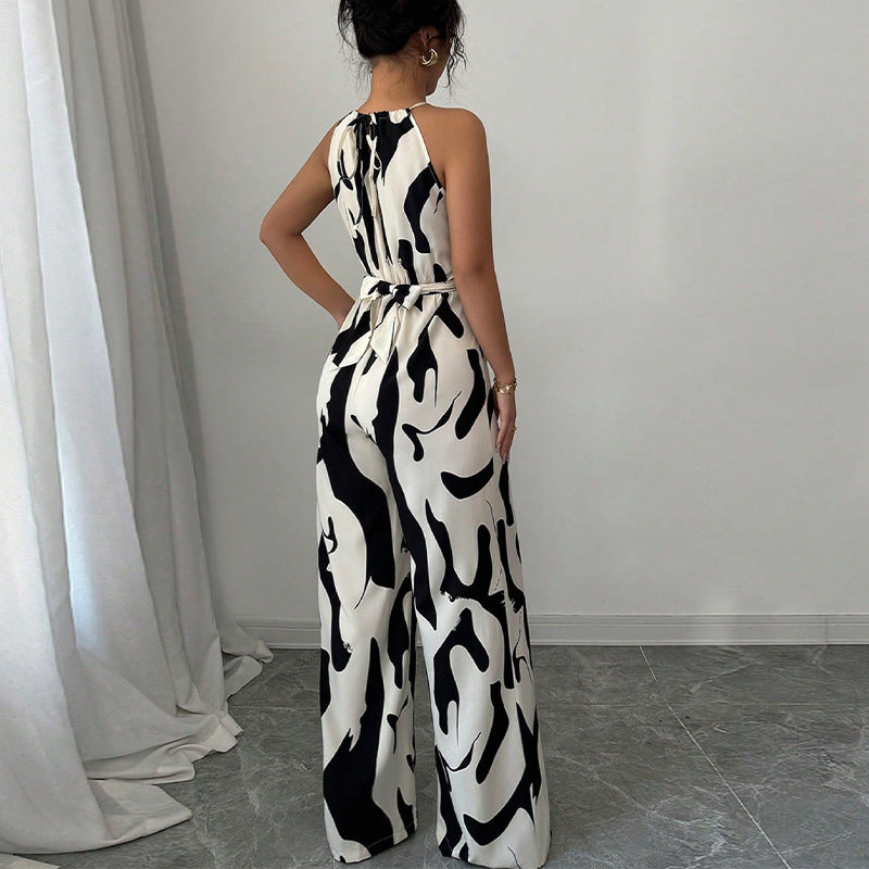 Zebra Print Suspender Jumpsuit