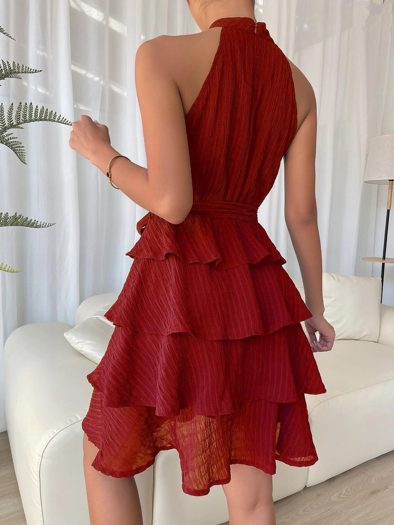 Halter neck Sleeveless Ruffle Dress