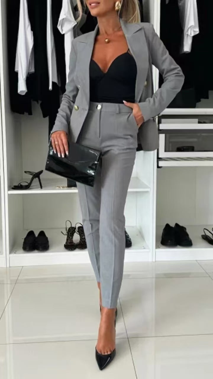 Lapel Button-down Jacket and Slim-fit Trousers