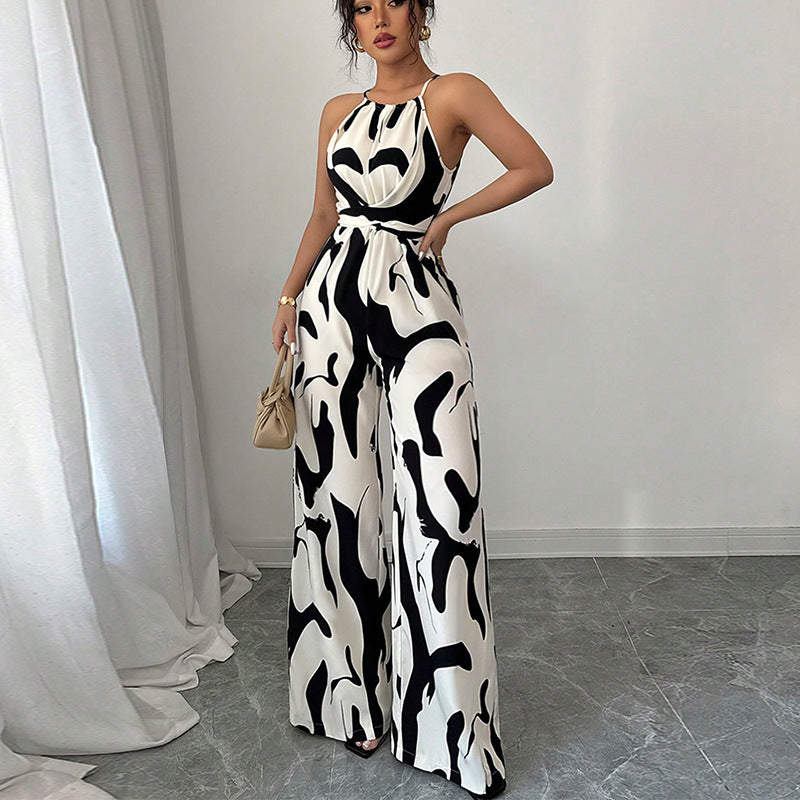 Zebra Print Suspender Jumpsuit