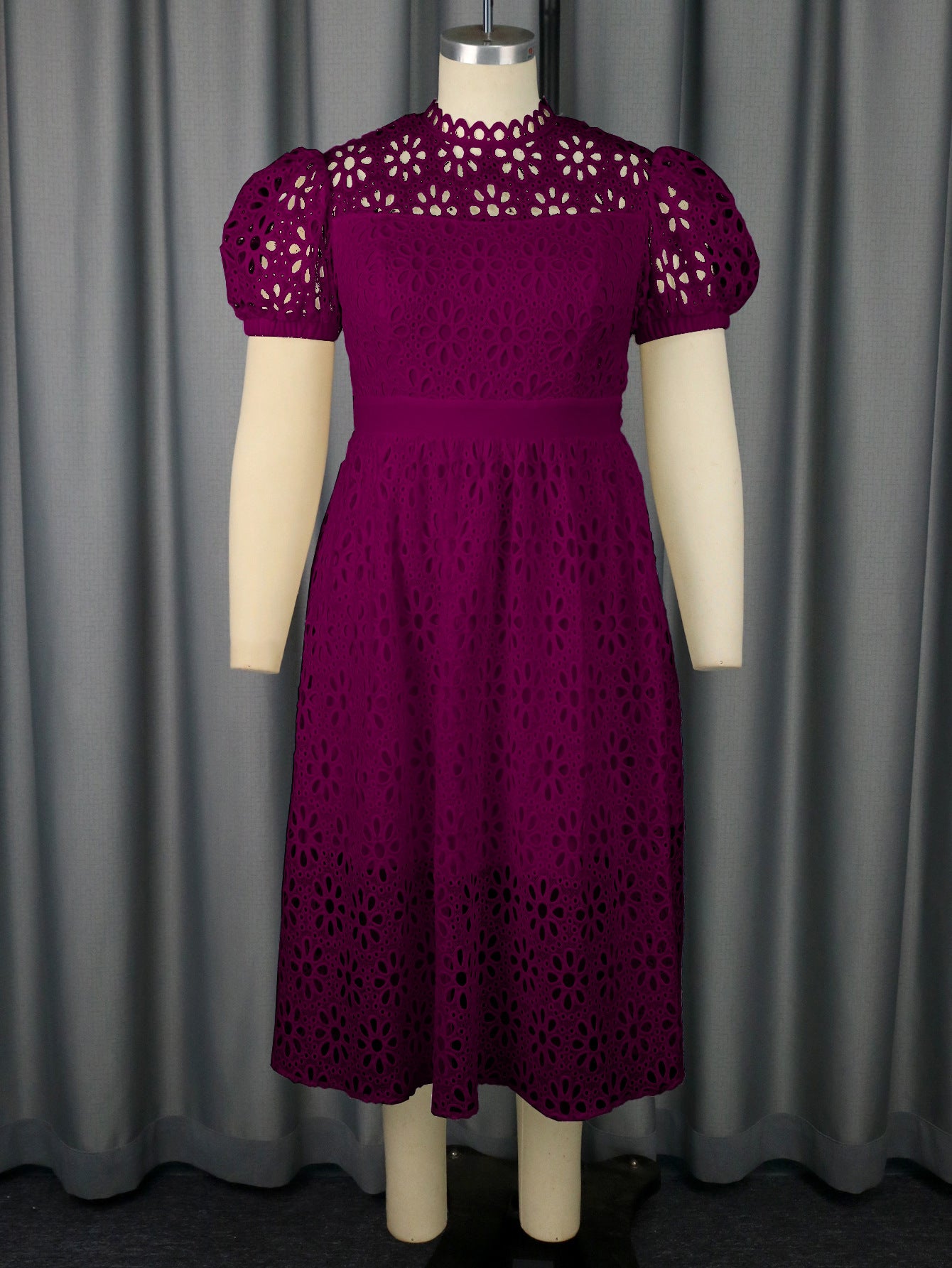 Puff Sleeve Lace Banquet Holiday Dress