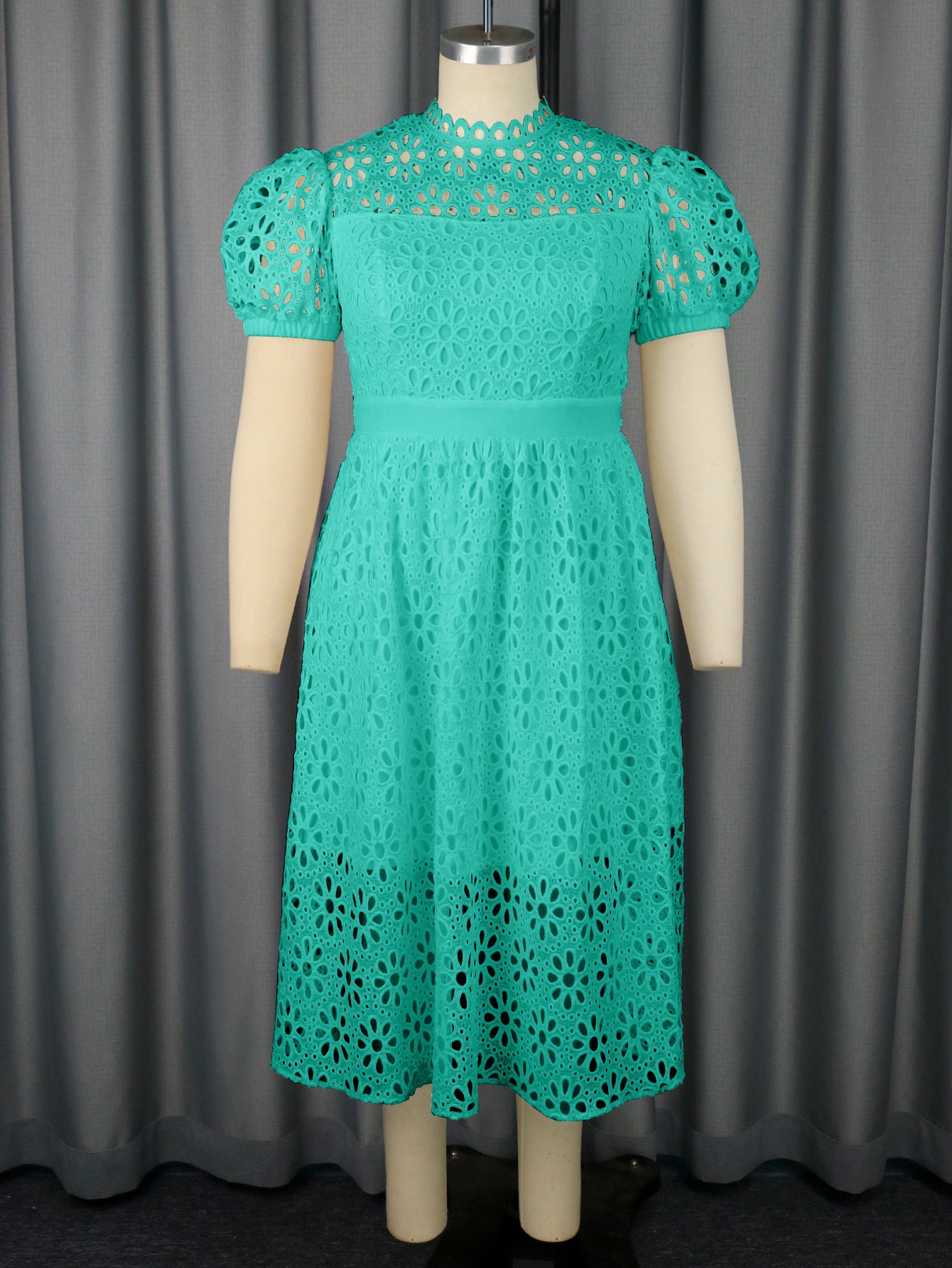 Puff Sleeve Lace Banquet Holiday Dress