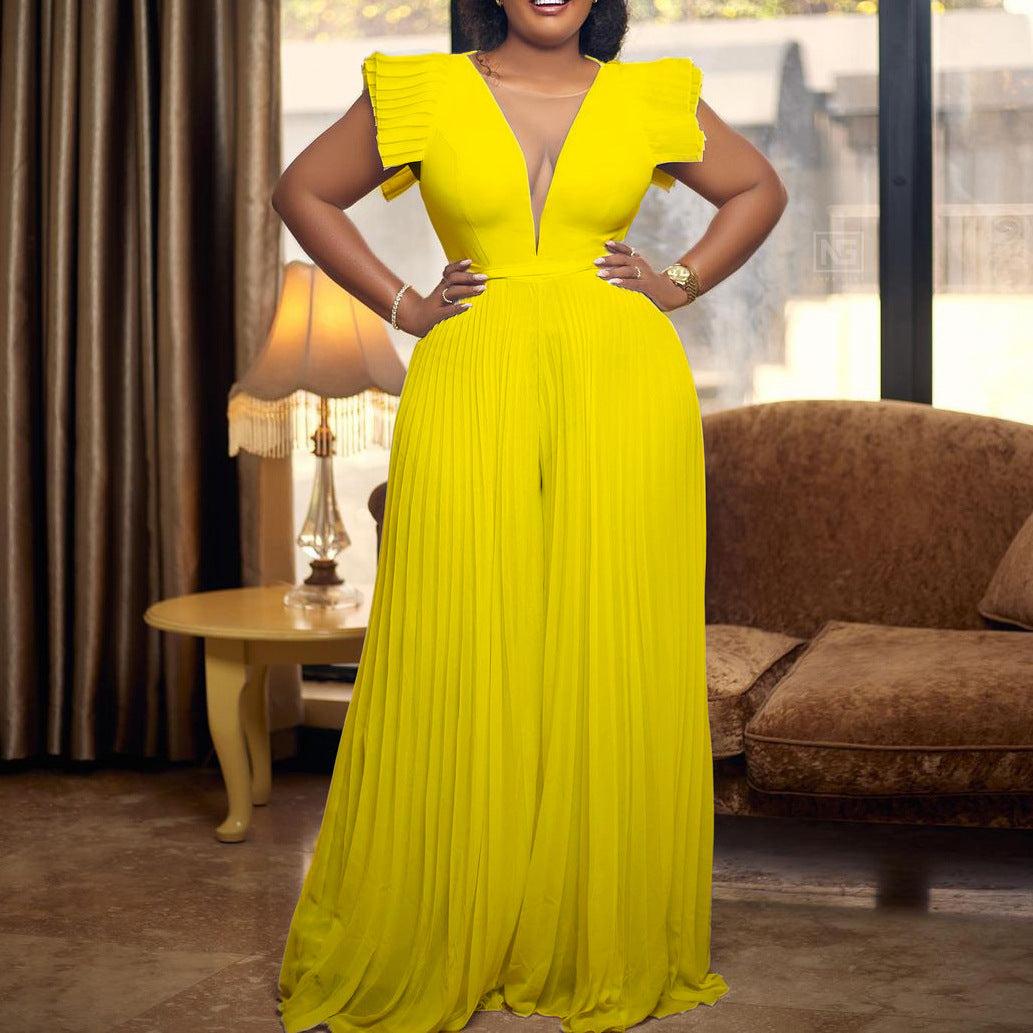 Solid Color High Waist Wide Leg Jumpsuit