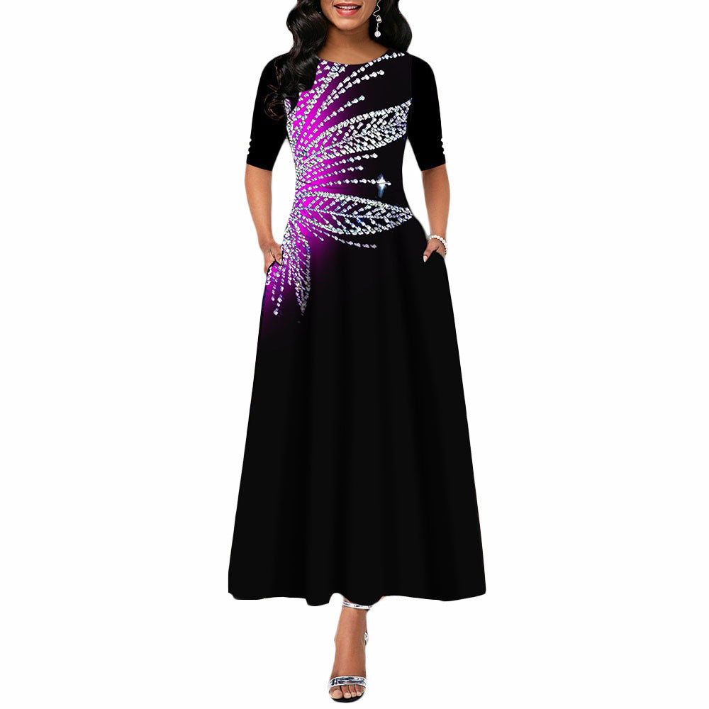 Button Round Neck A-line Dress