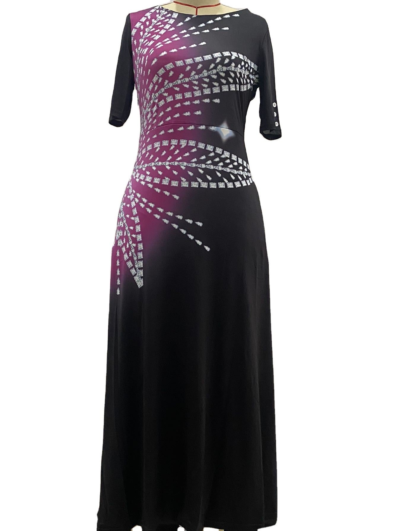 Button Round Neck A-line Dress