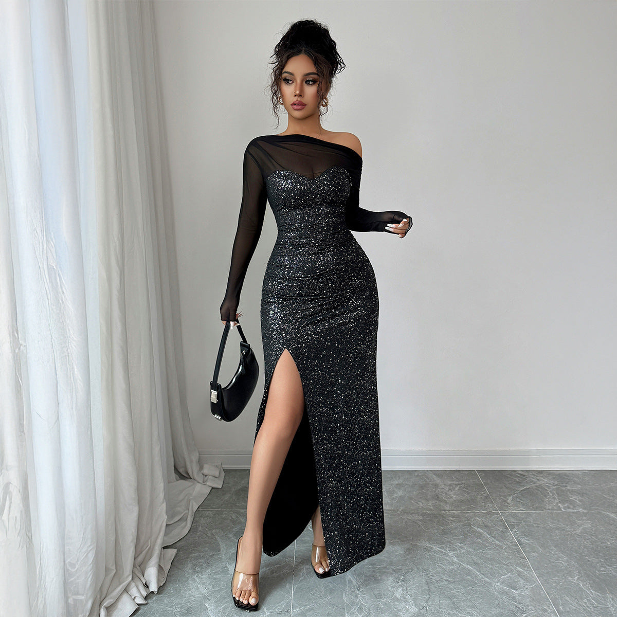 Elegant Style Tube Top Long Sleeve Dress