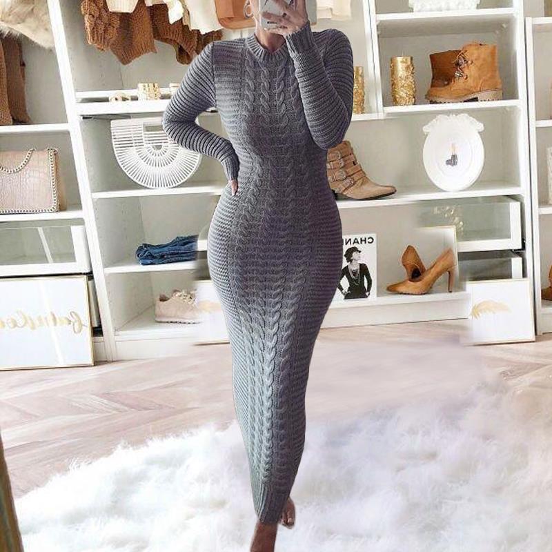 Twist long sleeve wool dress