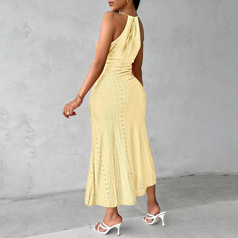 Halter Neck Ruche Bodycon Midi Dress