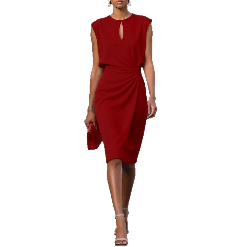 Retro Elegant Cross Knotted Round Neck Hollow Dress