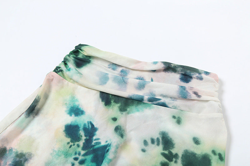 Tie Dye Printing Deep V-neck Halter Backless Long Dresses