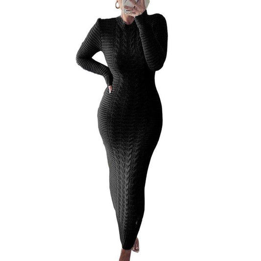 Twist long sleeve wool dress