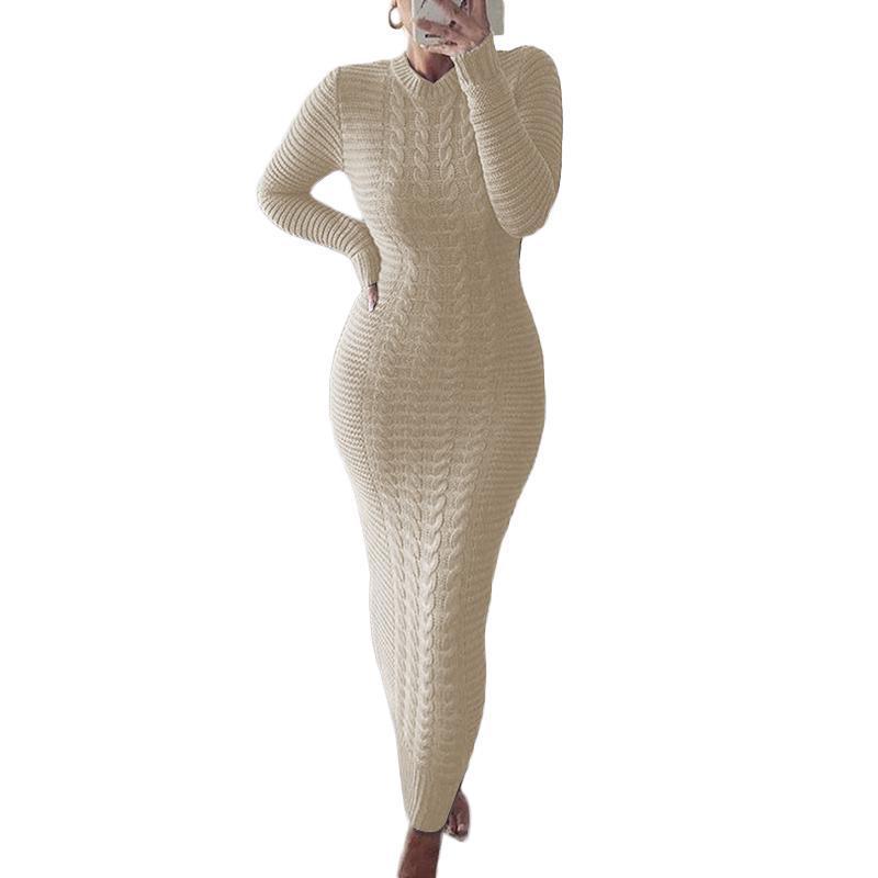 Twist long sleeve wool dress