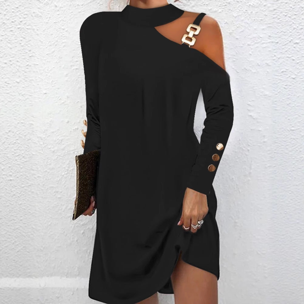 Metal Buckle Halter Dress