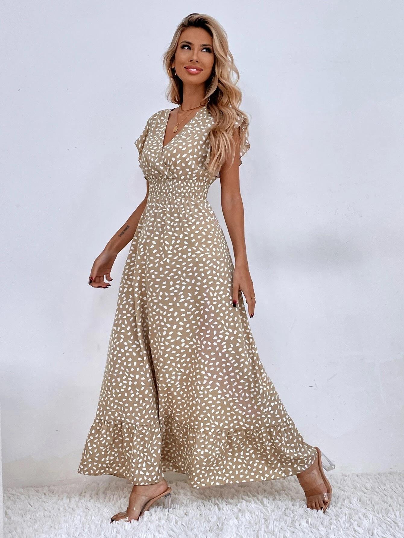 V-neck Dress Summer Ruffled Sleeveless Dress