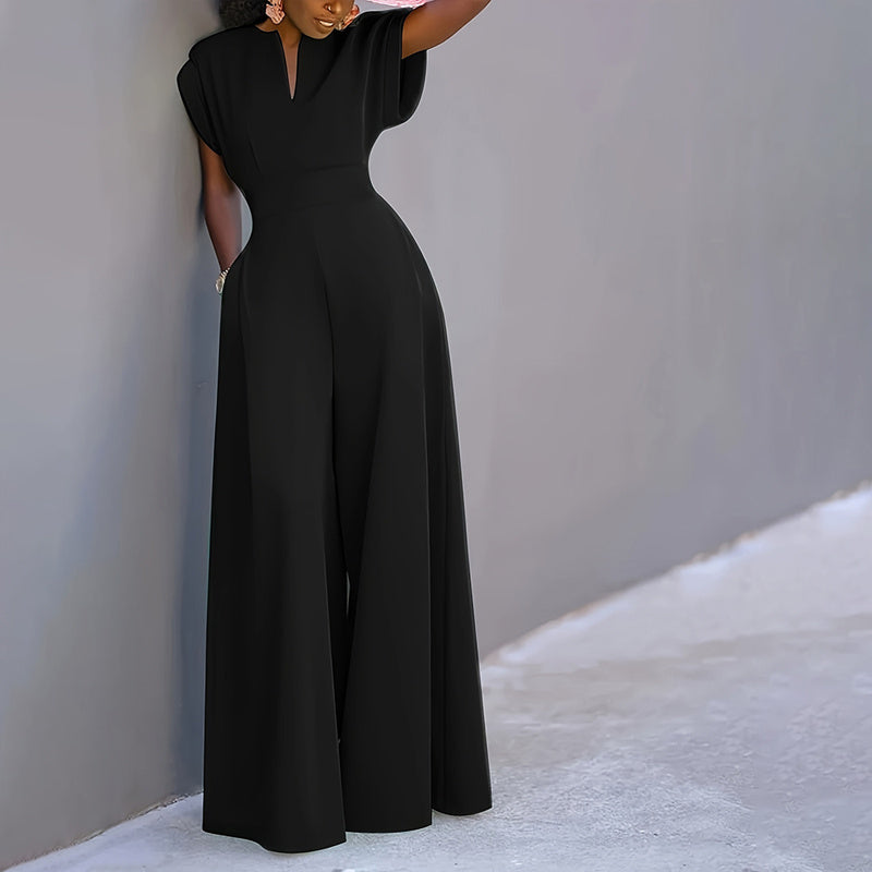 Short Sleeve Jumpsuit Wide Leg A-Line Waist Tied