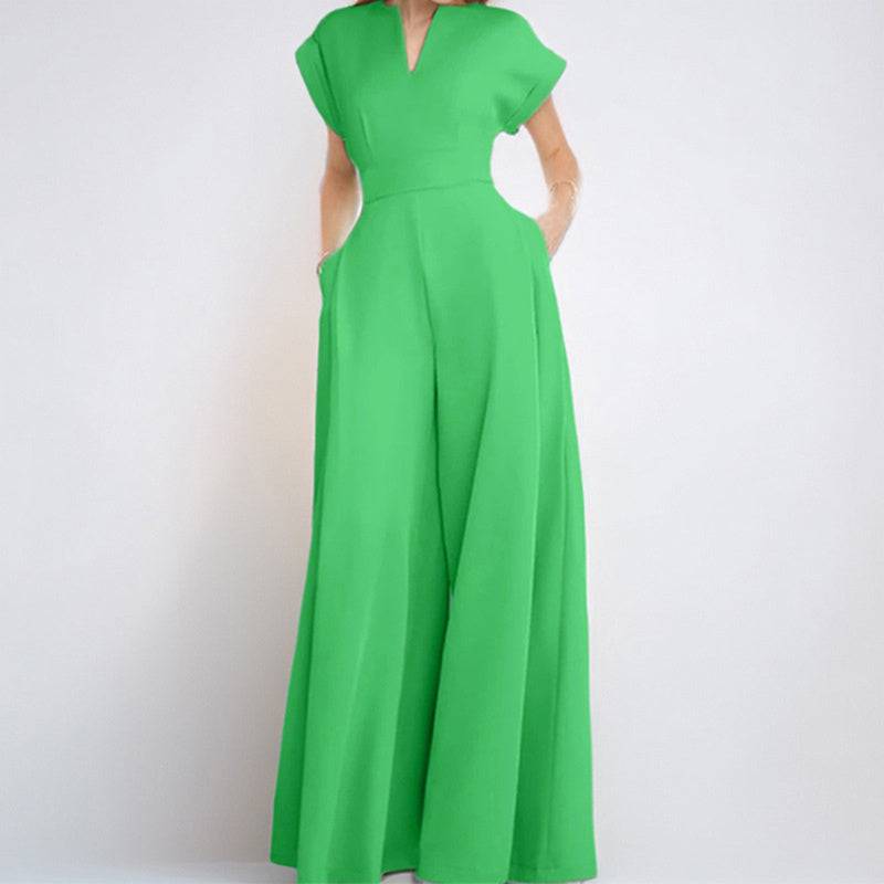 Short Sleeve Jumpsuit Wide Leg A-Line Waist Tied