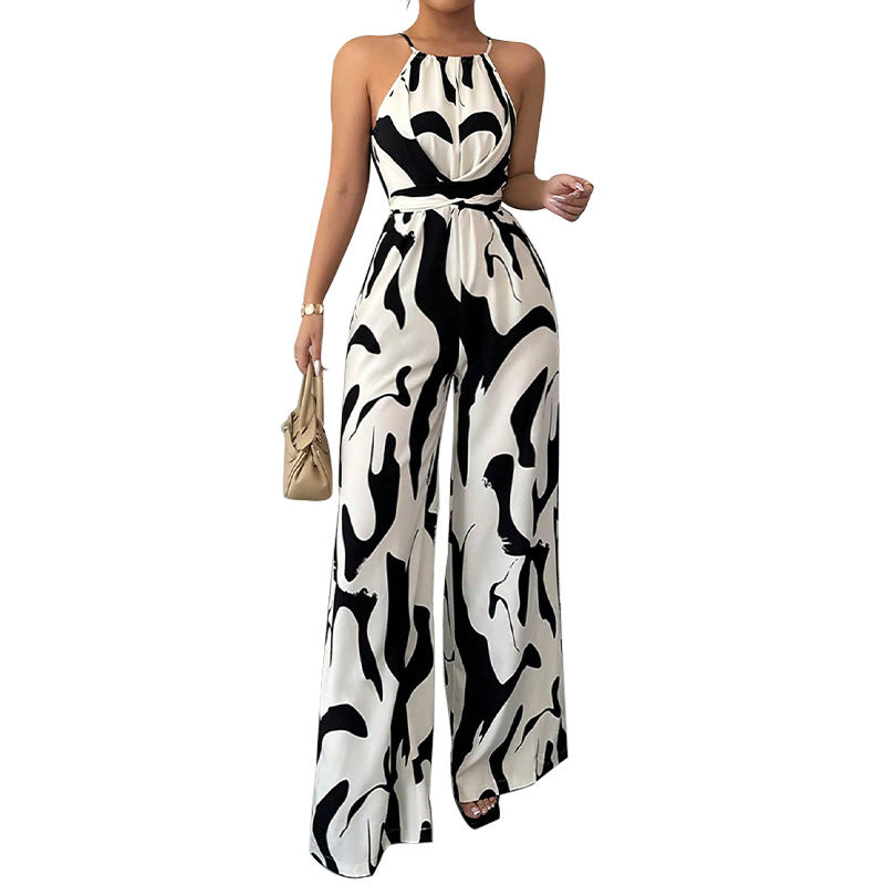 Zebra Print Suspender Jumpsuit