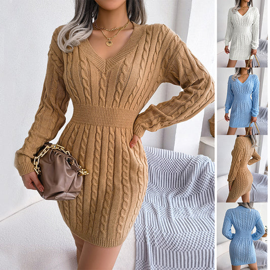 V-Neck Long Sleeve Knit Dress
