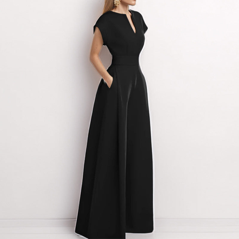 Short Sleeve Jumpsuit Wide Leg A-Line Waist Tied