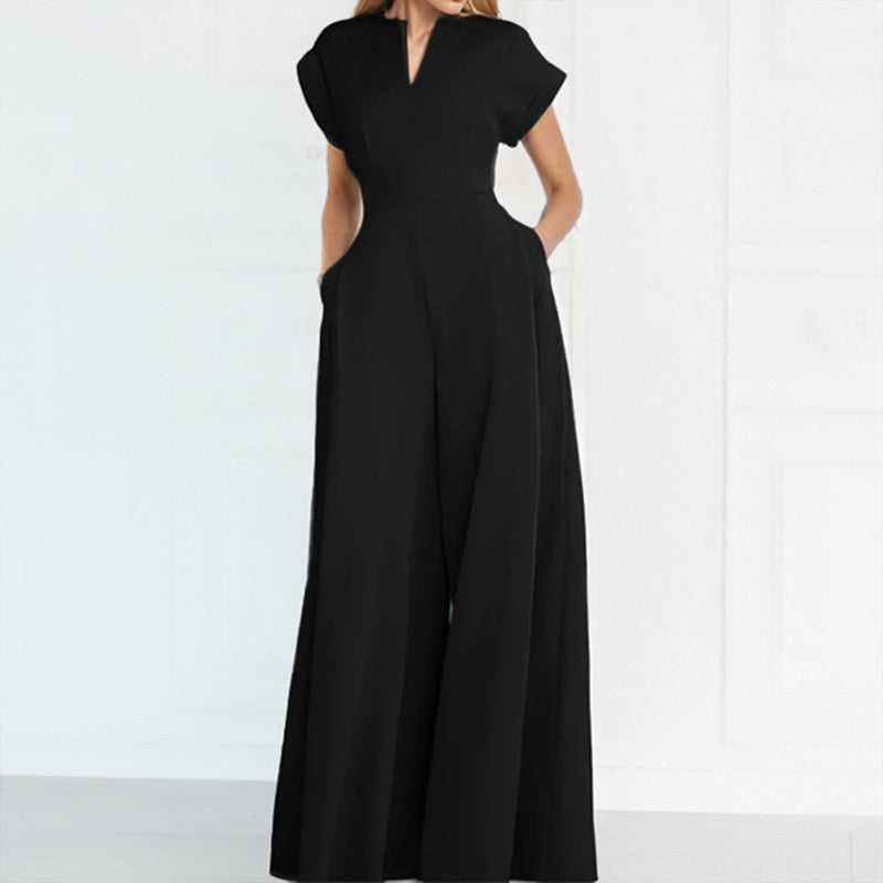 Short Sleeve Jumpsuit Wide Leg A-Line Waist Tied