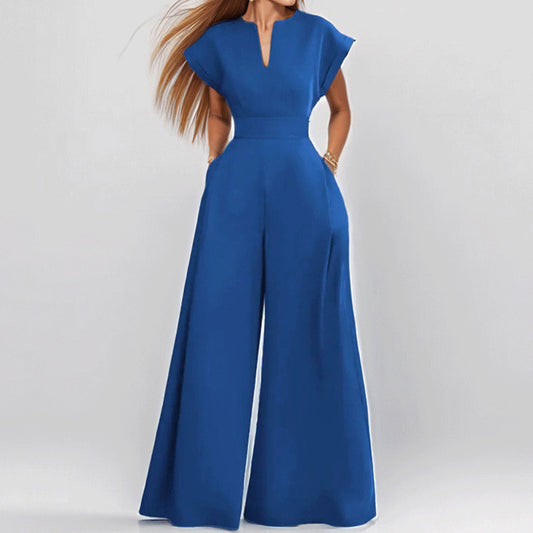 Short Sleeve Jumpsuit Wide Leg A-Line Waist Tied
