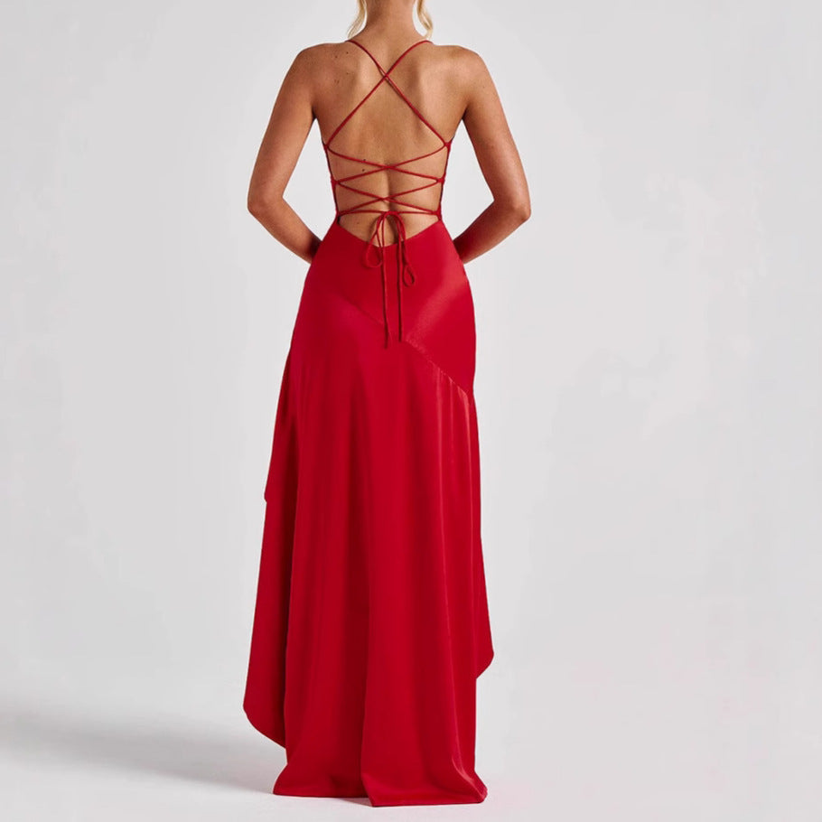 Women's Backless Ruffle Maxi Dress