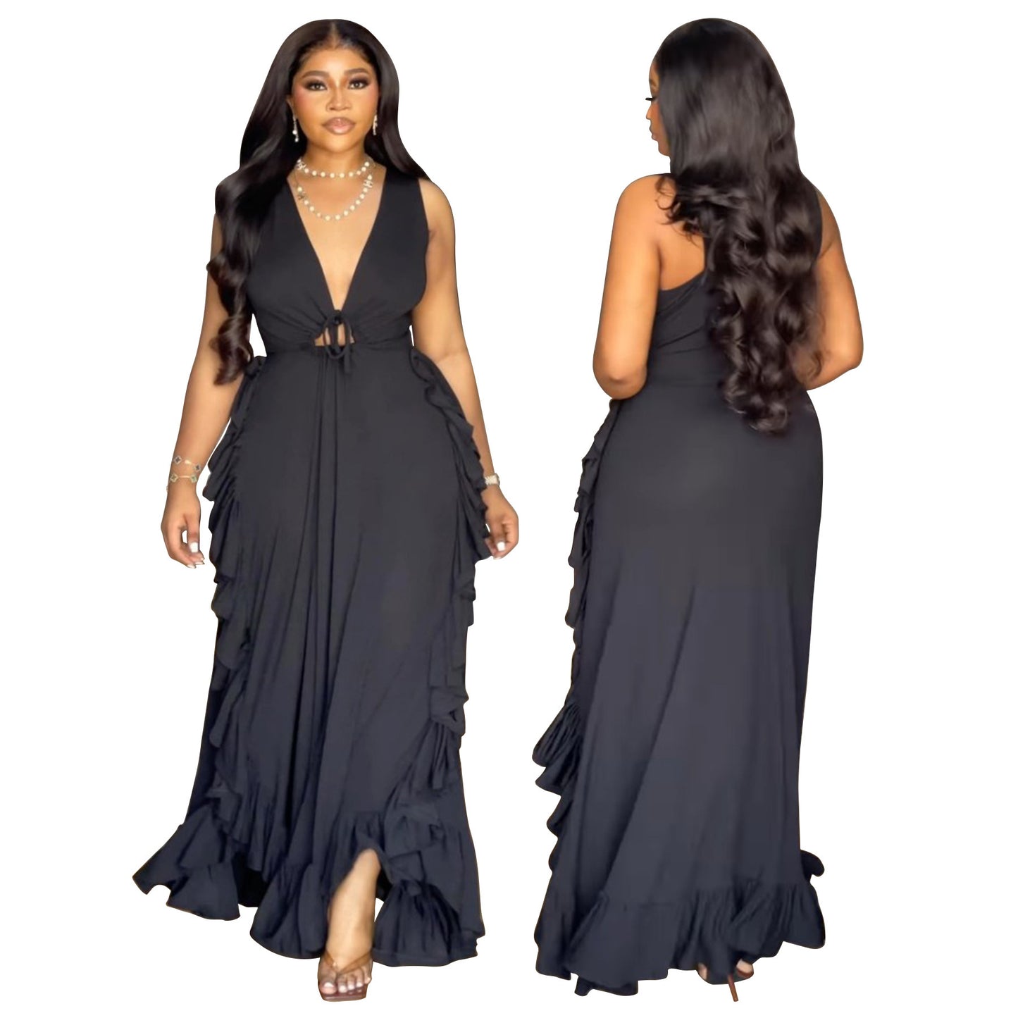 Ruffled High Waist Crop-top Spaghetti-strap