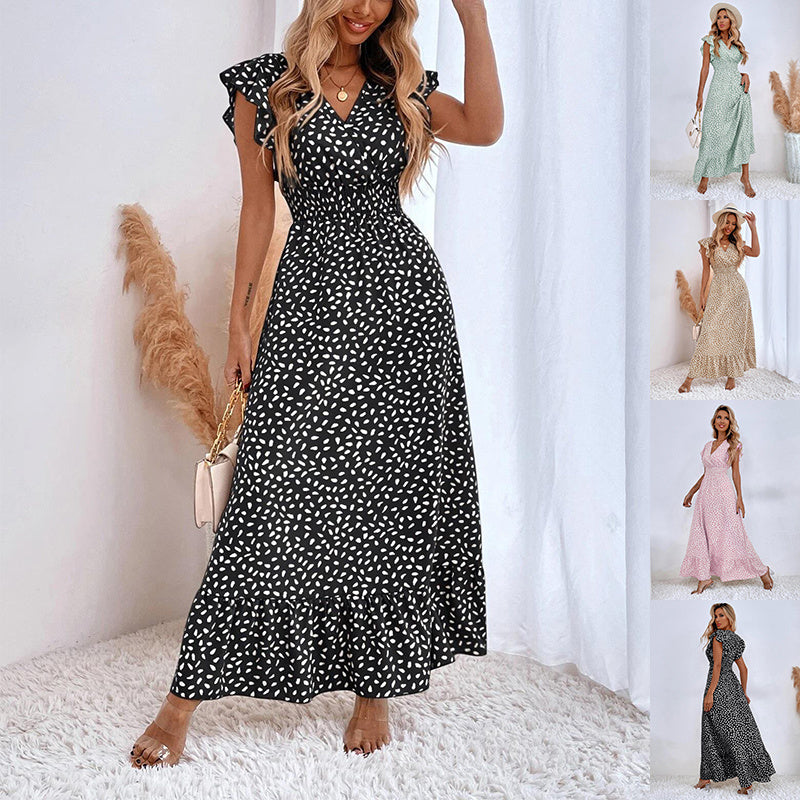 V-neck Dress Summer Ruffled Sleeveless Dress