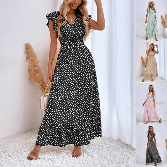 V-neck Dress Summer Ruffled Sleeveless Dress