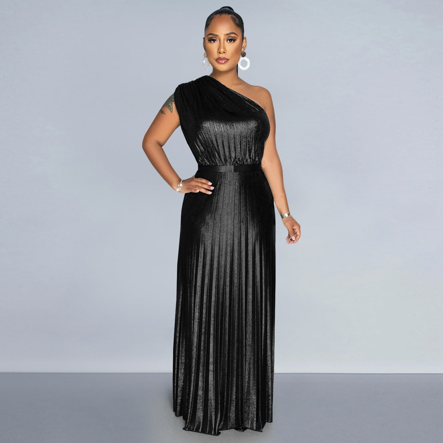 Elegant Bronzing Oblique Solid Color Dress