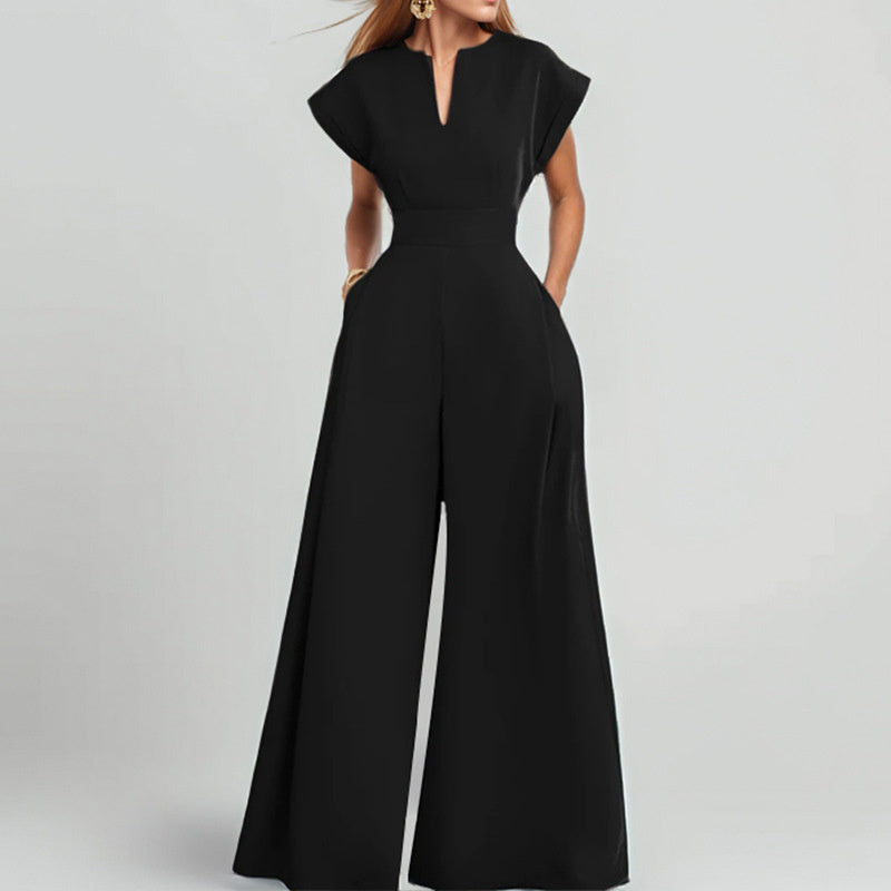 Short Sleeve Jumpsuit Wide Leg A-Line Waist Tied