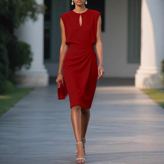 Retro Elegant Cross Knotted Round Neck Hollow Dress