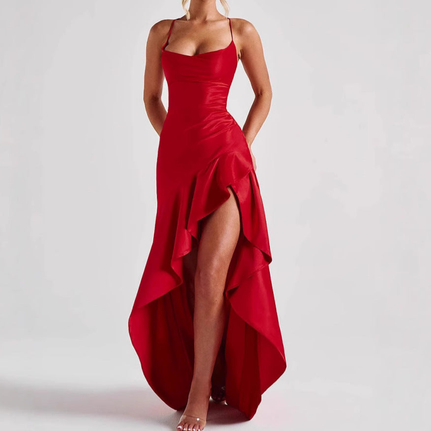 Women's Backless Ruffle Maxi Dress