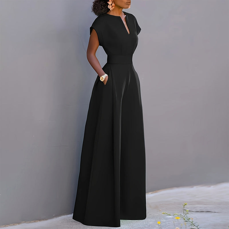 Short Sleeve Jumpsuit Wide Leg A-Line Waist Tied