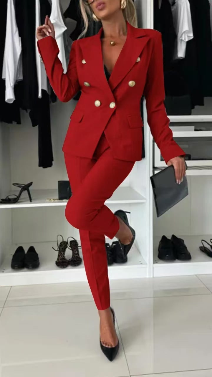 Lapel Button-down Jacket and Slim-fit Trousers