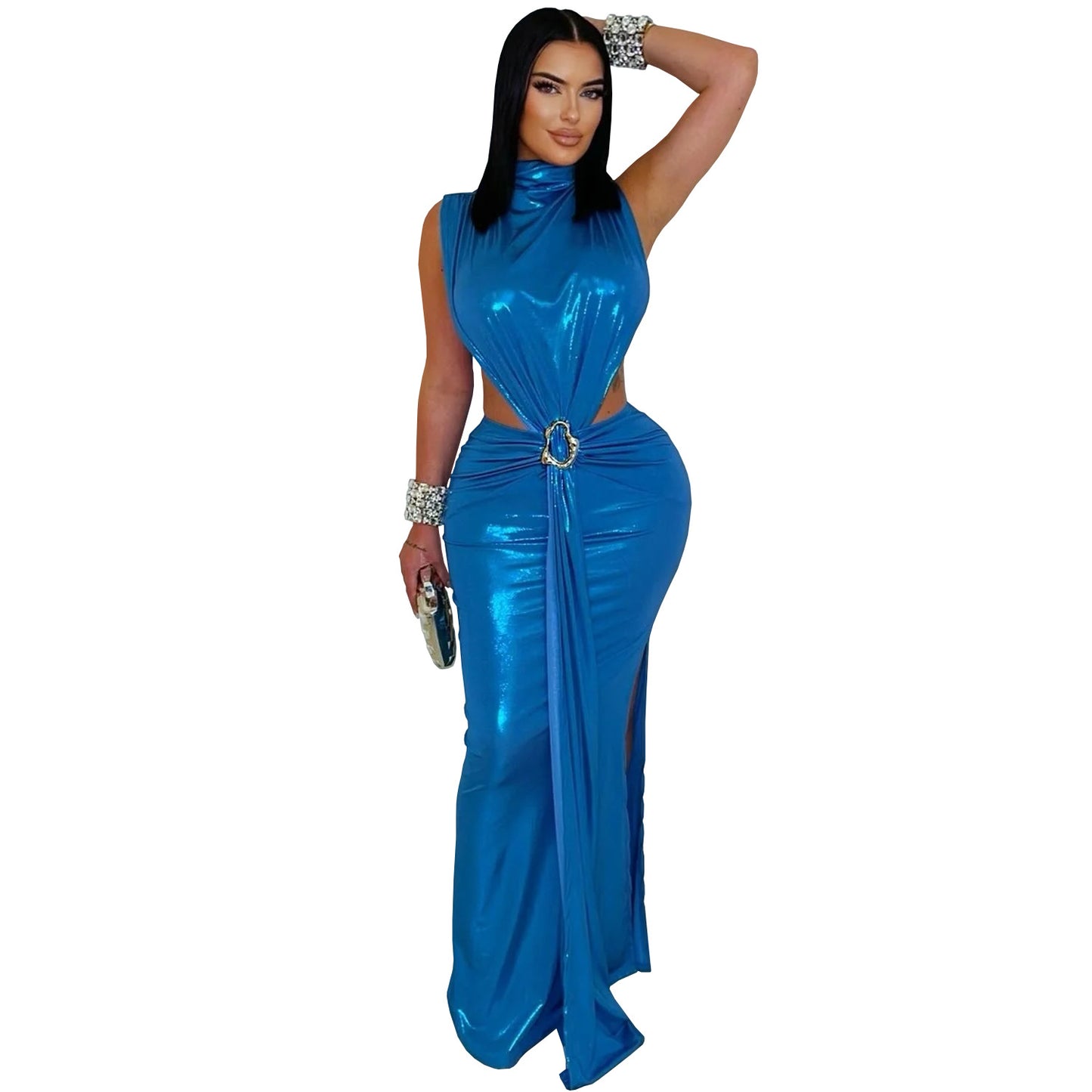 Sexy Elegant Turtleneck Arm Covering Split Dress
