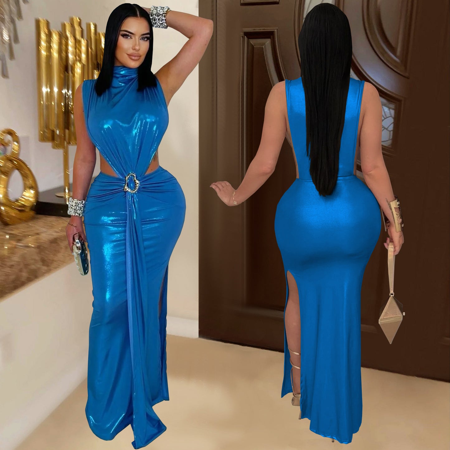 Sexy Elegant Turtleneck Arm Covering Split Dress