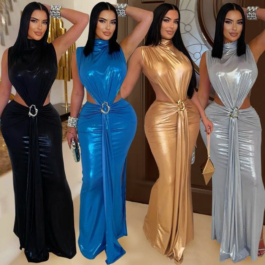 Sexy Elegant Turtleneck Arm Covering Split Dress