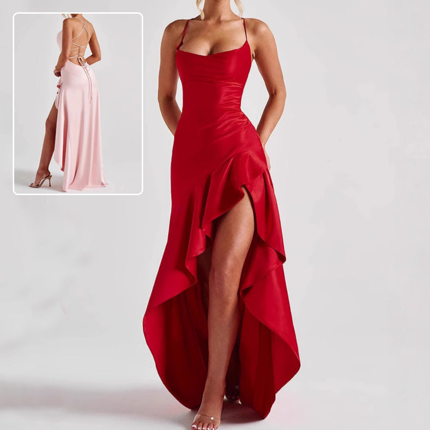Women's Backless Ruffle Maxi Dress