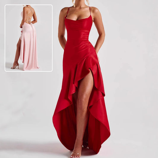 Women's Backless Ruffle Maxi Dress