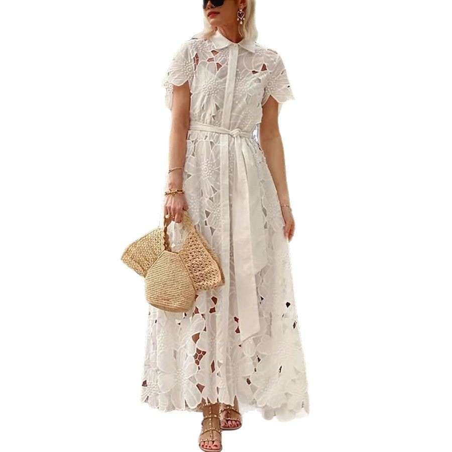 Casual Lace Cardigan Single-breasted Dress